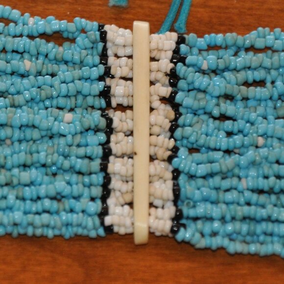 Multi Strand Hand beaded Turquoise & Bone Statement Necklace (Hip Hugger Belt) - Picture 5 of 7